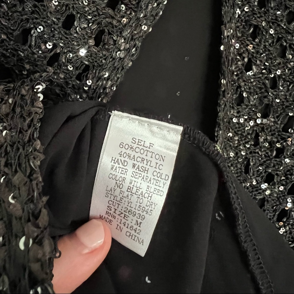 NWT Black Sequin Knit & Chiffon Lightweight Sweater Top - Holiday Style - Picture 10 of 11